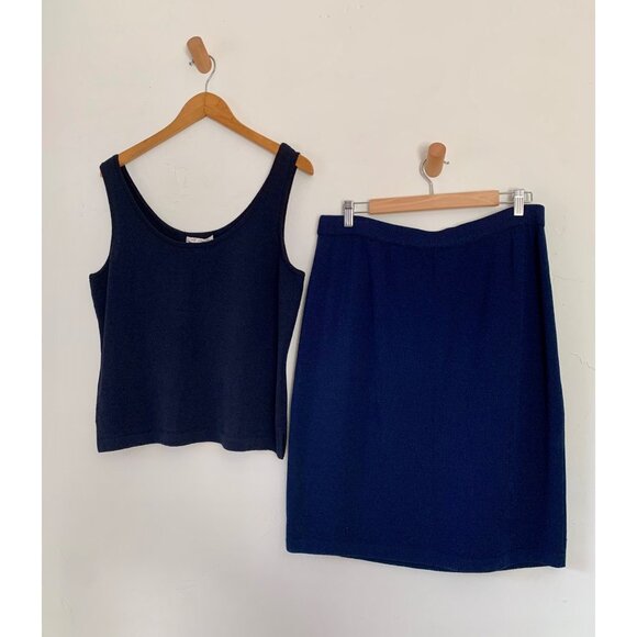 St. John Collection Navy Knit Tank Top & Skirt Set L - Picture 3 of 9